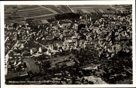 Postcard Niedersaulheim Saulheim in Rheinhessen, aerial photograph