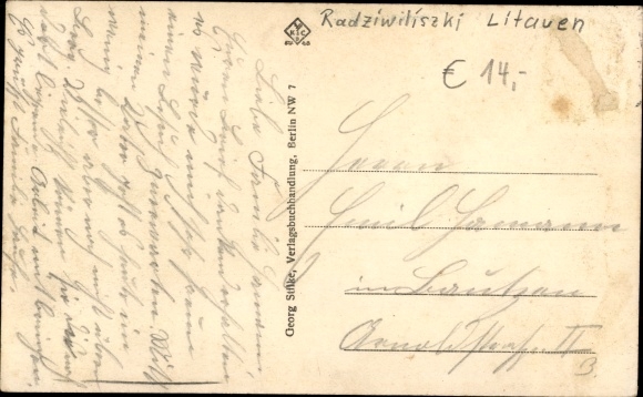 Postcard Radziwilischki Lithuania, railway station, German soldiers in uniforms