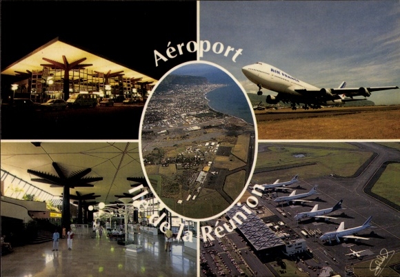 Ak Reunion, luchthaven, passagiersvliegtuigen, panorama