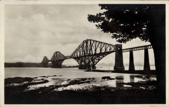 Postcard Edinburgh Scotland, Firth of Forth Bridge, bridge, landscape, water