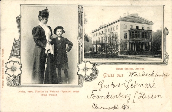 Postcard Bad Arolsen in Hesse, Castle, Louise, Princess of Waldeck-Pyrmont, Prince Wolrad