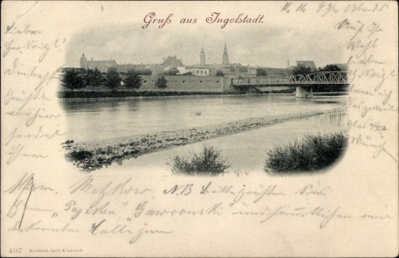 KP Ingolstadt nad Dunajem Górna Bawaria, widok na Dunaj, most, wieże