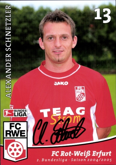 Karta autografu piłkarza Alexandra Schnetzlera, FC Rot-Weiß Erfurt, autograf