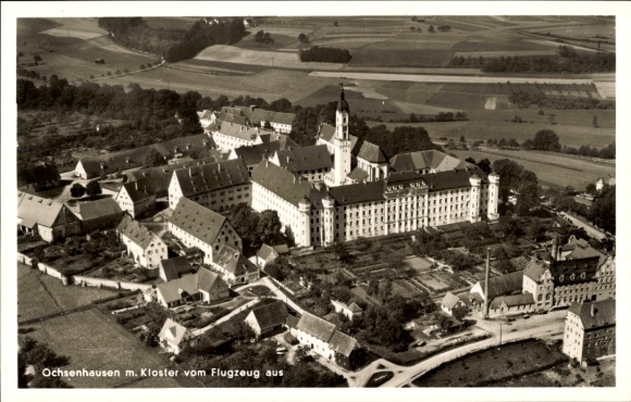 Postcard Ochsenhausen in Württemberg, aerial photograph, monastery