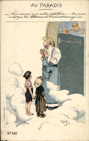 Artist PC Gerbault, H., Two children stand in front of the gate to heaven, Peter