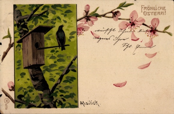 Artist Postcard Mailick, Happy Easter, Birdhouse