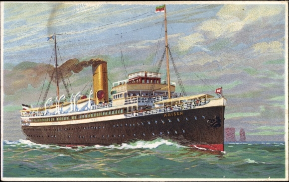 Postcard Steamer Kaiser, HAPAG Seebadedienst