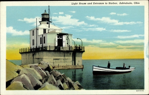 Postcard Ashtabula Ohio USA, harbor, lighthouse