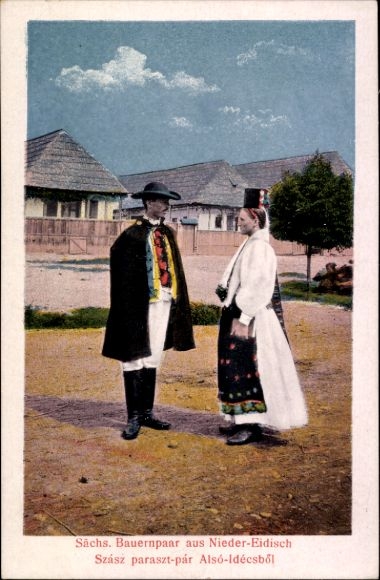PC Saxon peasant couple from Niedereidisch Transylvania, folk costume