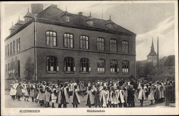 Postcard Algermissen in Lower Saxony, girls&#39; school, schoolyard