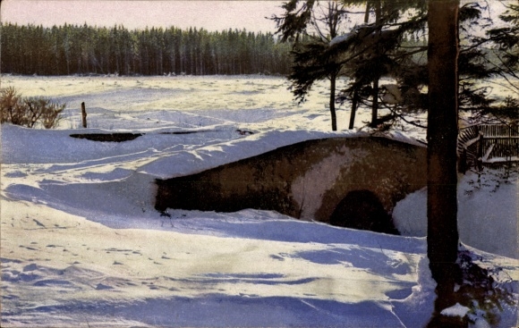 Ak Schinderbrücke bei Schellerhau, Erzgebirge im Winter, Nenke und Ostermaier Serie 271 Nr. 4235