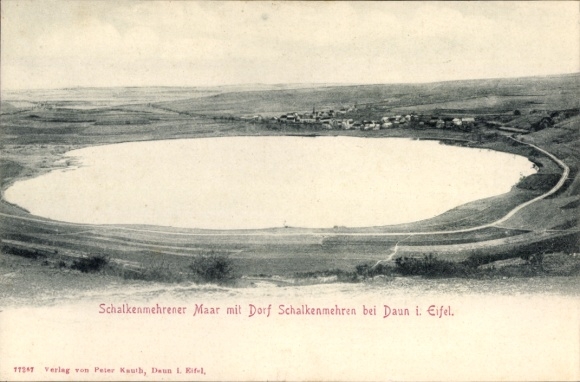 Postcard Schalkenmehren in the Eifel, Schalkenmehrener Maar, Panorama