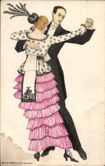 Artist Postcard Koehler, Mela, Tango, dancer couple, BKWI 843 4