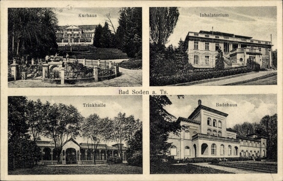 Postcard Bad Soden am Taunus Hessen, spa house, inhalatorium, drinking hall, bathhouse, four views
