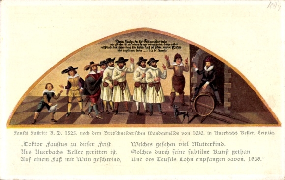 KP Lipsk, Wystawa Sasko-Turyńska 1897, przedstawienie Fausta na beczce, Aue...