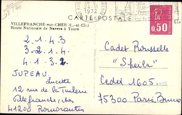 Postcard Villefranche sur Cher Loir et Cher, Road from Nevers to Tours