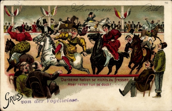 Litho Reiterinnen in einer Manege, Zirkus