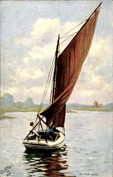 Artist Postcard on the Bure, sailboat on the water
