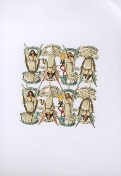 Oblate 8-block Merry Christmas", angels with flower wreaths, approx. 14 x 13 cm