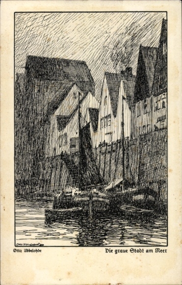Artist Postcard Ubbelohde, O., The grey city by the sea, German longing