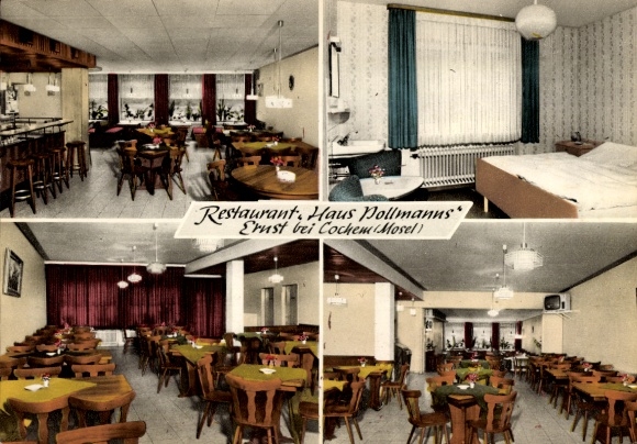 Postcard Ernst an der Mosel, Restaurant Haus Pollmanns, guest room, dining room, interior view