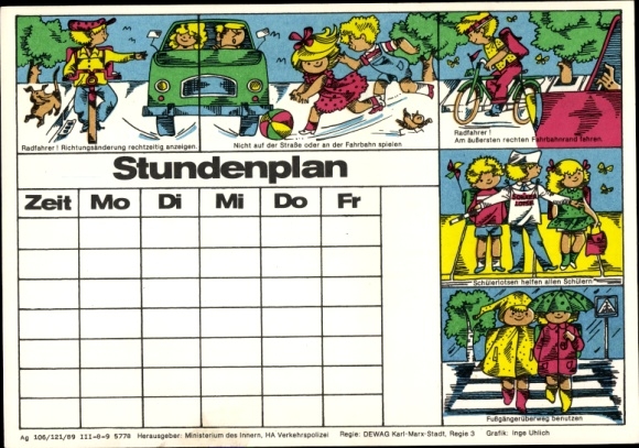 Timetable Ministry of the Interior, HA People&#39;s Police, children on the road around 1970