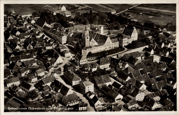 Postcard Babenhausen Swabia, aerial photograph