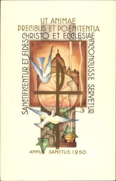 KP Watykan, Bazylika św. Piotra, gołębie, Ut Animae Precibus et Poenitentia, Annus Sanctus 1950
