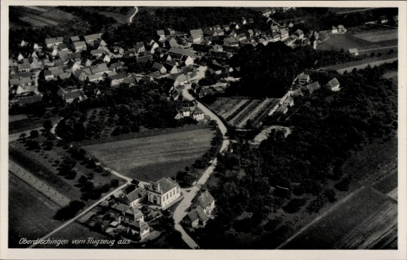 Ak Oberdischingen Alb Donau Kreis, Luftaufnahme von  Häuser, Felder, Landschaft