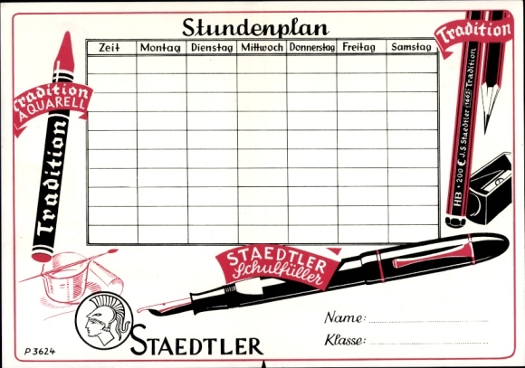 Timetable Staedler school filler, tradition, 5000 years of time determination around 1970