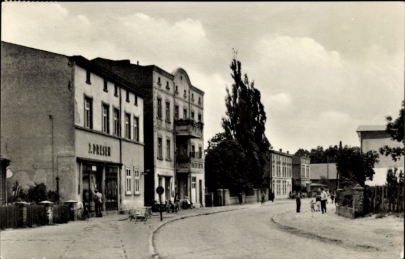 Postcard Eggesin in Mecklenburg Vorpommern, Bahnhofstraße, business, owner J. Dresen