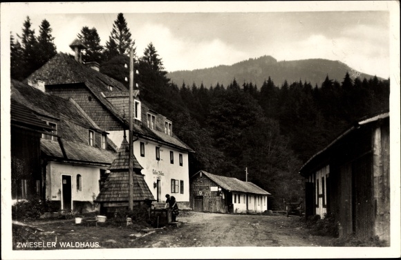 Postcard Zwiesel in the Bavarian Forest, side view of the Gasthof Zwieseler Waldhaus am Falkenstein
