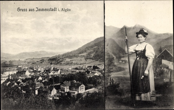 PC Immenstadt im Allgäu Schwaben, view of the place, woman in costume