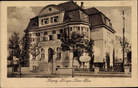 Postcard Leipzig in Sachsen, Queen Luise House, non-alcoholic coffee and dining house
