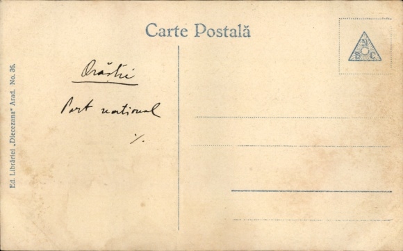 Postcard Woman in Romanian folk costume reading