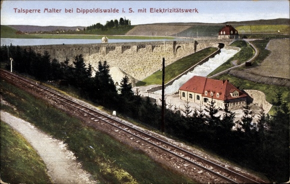 Postcard Malter Dippoldiswalde in the Eastern Ore Mountains, dam with electricity plant