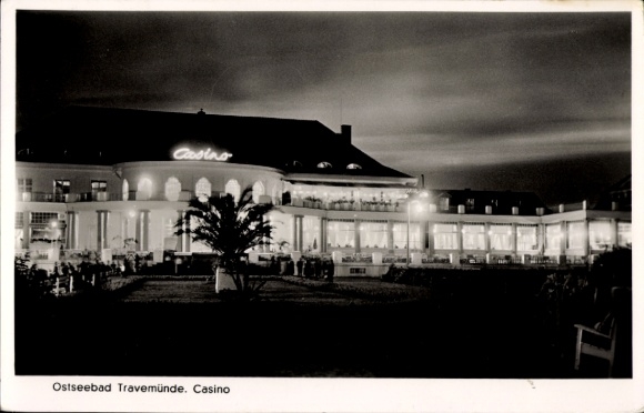 Ak Ostseebad Travemünde Lübeck, Casino, Oostzeeresort nachtopname, drukke activiteit