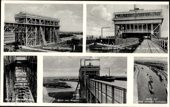 Postcard Niederfinow Brandenburg, boat lift, lower outer harbour, exit from the trough