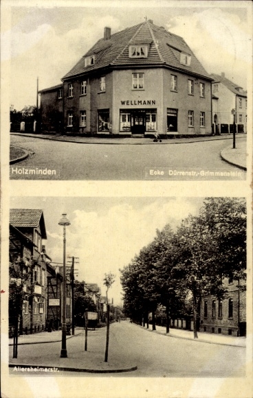 Ak Holzminden an der Weser, Dürrenstraße Ecke Grimmenstein, Geschäft Wellmann, Allersheimer Straße