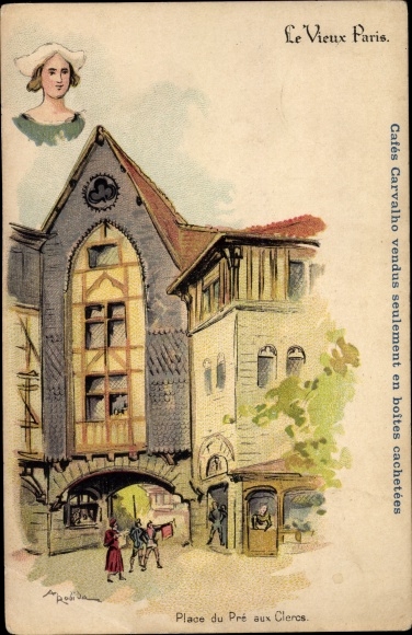 Artist Chromo-Litho Robida, Albert, Paris, Place du Pre aux Clercs