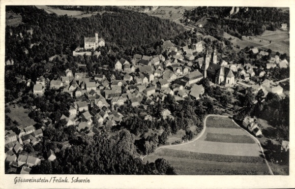 Postcard Gößweinstein Upper Franconia, aerial photograph of the town and surroundings