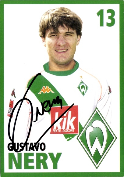 Autogrammkarte Fußballer Gustavo Nery, Werder Bremen, Autogramm