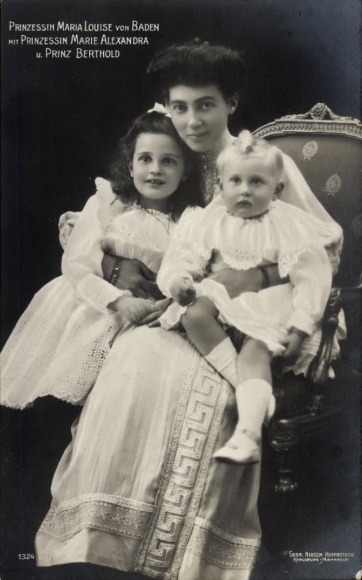 Ak Prinzessin Maria Louise von Baden, Prinz Berthold und Prinzessin Marie Alexandra, Portrait