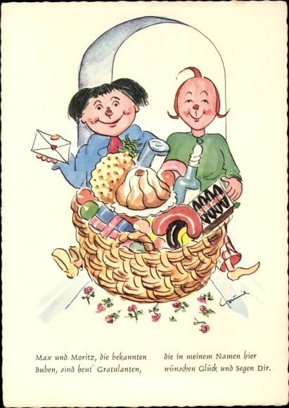 Artist PC congratulations, Max and Moritz the well-known boys, Wilhelm Busch