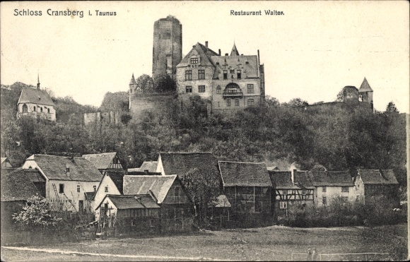 Postcard Kransberg Usingen in the Hochtaunuskreis, Cransberg Castle, Restaurant Walter, residential buildings