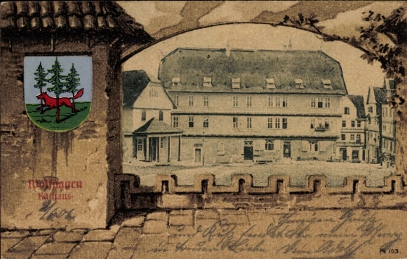 Coat of arms Postcard Wolfhagen in Hessen, town hall