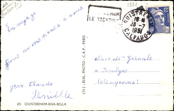 Postcard Ouistreham Riva Bella Calvados, Beach, Sailing Boats