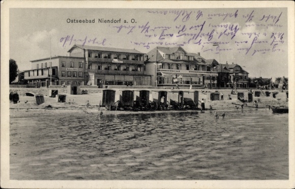 Postcard Niendorf on the Baltic Sea Hohenkirchen in Mecklenburg, Baltic Sea resort Niendorf a. O., beach, buildings...