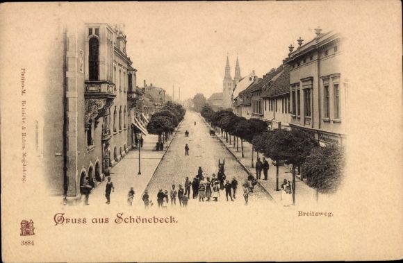 Postcard Schönebeck an der Elbe, Breiteweg, grocery store