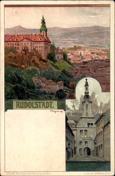Artysta lito Stagura, Albert, Rudolstadt w Turyngii, Ratskeller, panoramiczny widok na miasto